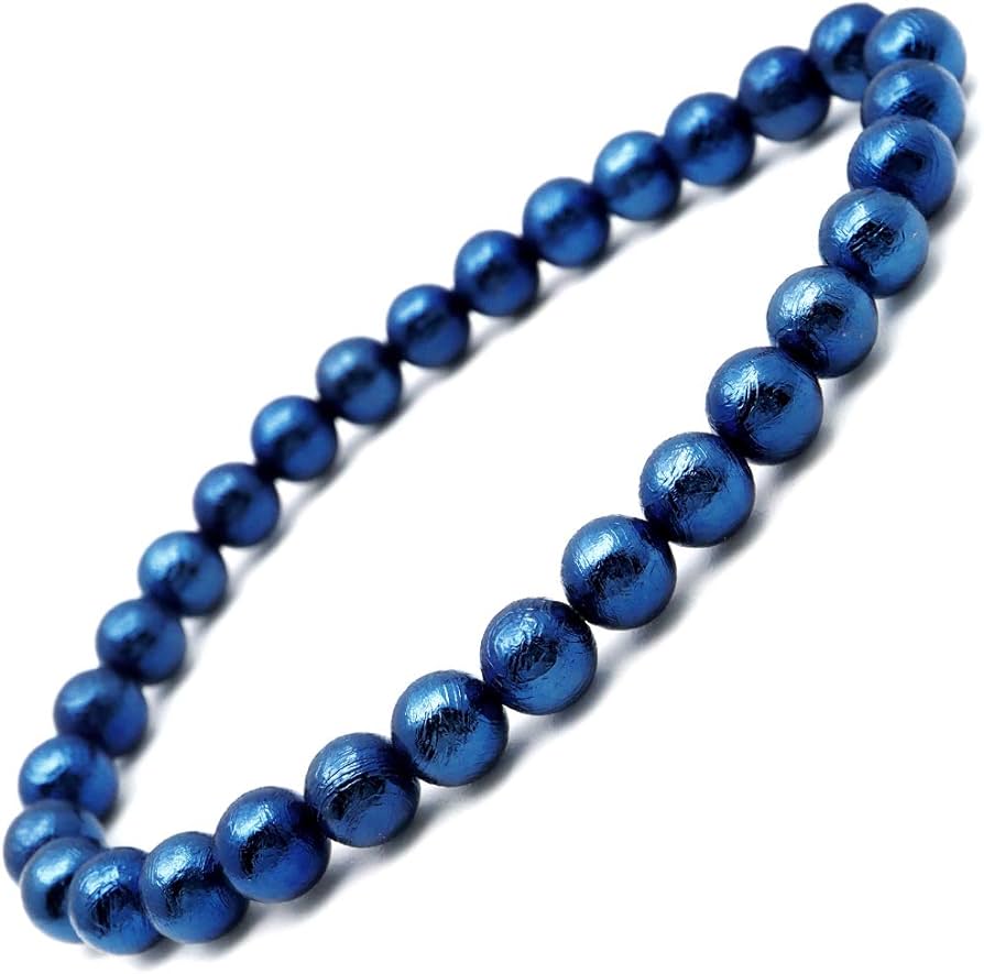 [GOLD STONE] ギベオン 鉄隕石 メテオライト ブレスレット 6mm メタリックブルー ナミビア産 パワーストーン 内径 約19cm
